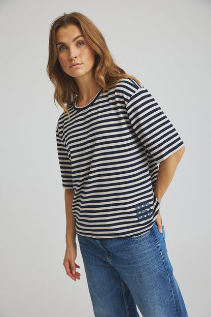 LUXZUZ // ONE TWO Boxy T-shirt T-Shirt 577 Night Blue