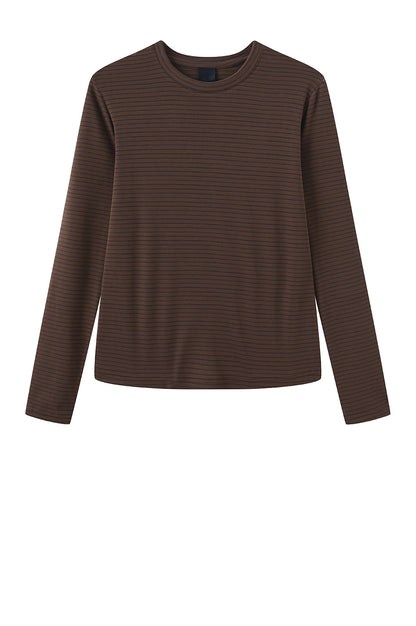 LUXZUZ // ONE TWO Segberg Stripe T-shirt T-Shirt 798 Cocoa Brown