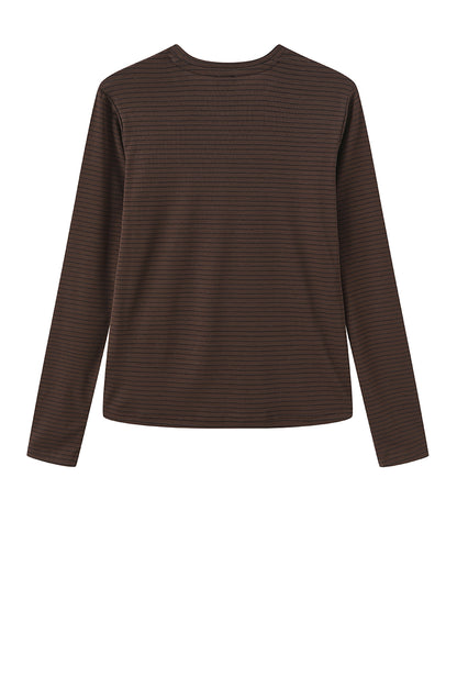 LUXZUZ // ONE TWO Segberg Stripe T-shirt T-Shirt 798 Cocoa Brown